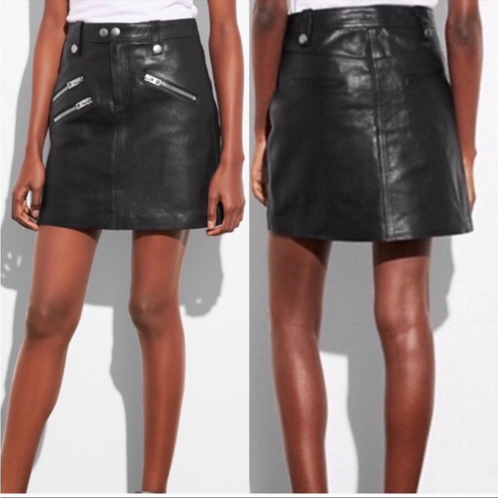 Coach Leather Moto Skirt